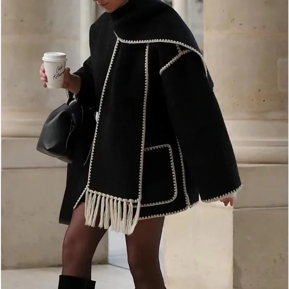 Coat trim Wool-blend With Tassel Scarf coat - Picture 5 of 6